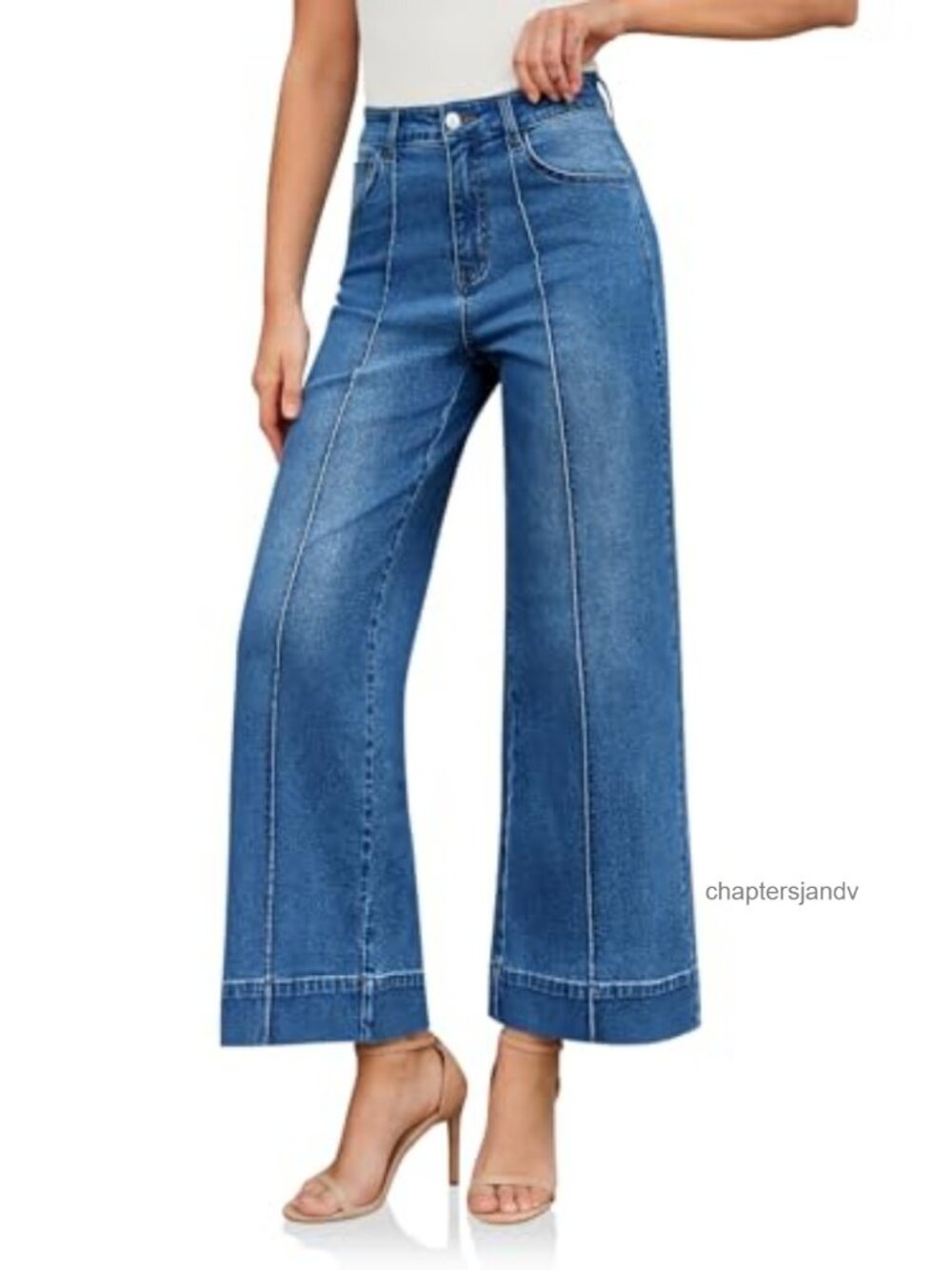 High Waisted Cropped Wide Leg Baggy Jeans Women Stretch Denim